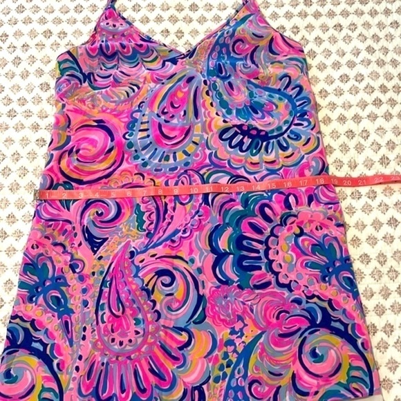Lilly Pulitzer Lela Psychedelic Sunshine Silk Slip Double V-Neck Dress Small - Picture 12 of 15